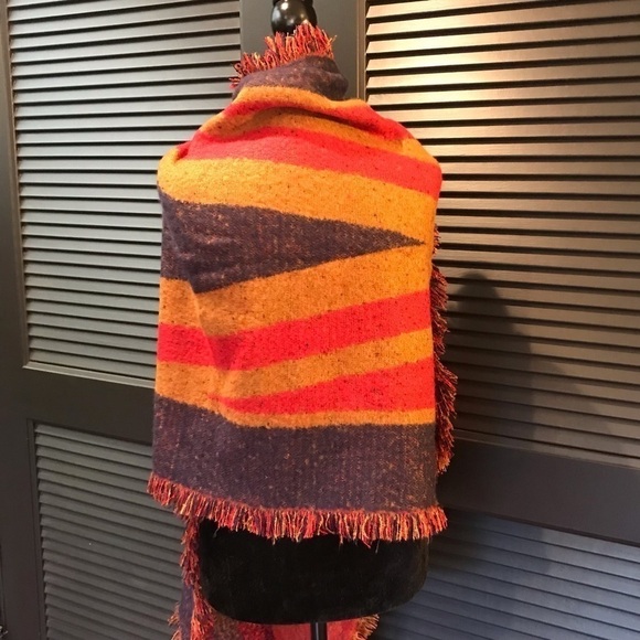 Collection Eighteen Color Blocked Wrap, Unique Shape & Colors, Fringed - Picture 7 of 14